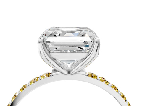 White gold Asscher Cut Diamond Solitaire Engagement Ring with Round with Yellow Sapphire side stone Pavé Band and Prong Setting_28