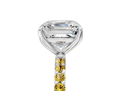 White gold Asscher Cut Diamond Solitaire Engagement Ring with Round with Yellow Sapphire side stone Pavé Band and Prong Setting_29