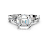 White gold Asscher Cut Diamond Solitaire Engagement Ring with Twisted Pavé Band and Four-Prong Setting_50