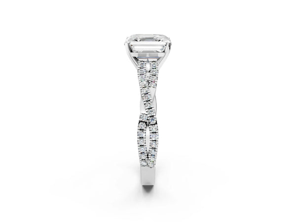 Platinum Asscher Cut Solitaire Engagement Ring Setting with Twisted Split Pave Band
