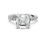 White gold Asscher Cut Diamond Solitaire Pavé Engagement Ring with Round Band and Prong Setting_110