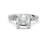 White gold Asscher Cut Diamond Solitaire Pavé Engagement Ring with Round Band and Prong Setting_62