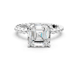 White gold Asscher Cut Diamond Solitaire Ring with Beaded Band and Prong Setting_49