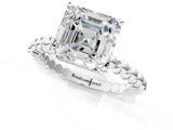White gold Asscher Cut Diamond Solitaire Ring with Beaded Band and Prong Setting_50