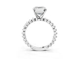 White gold Asscher Cut Diamond Solitaire Ring with Beaded Band and Prong Setting_58