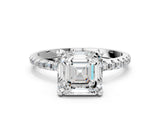 White gold Asscher Cut Diamond Solitaire Ring with Four-Prong Setting and Pavé Band_3
