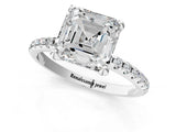 White gold Asscher Cut Diamond Solitaire Ring with Four-Prong Setting and Pavé Band_4
