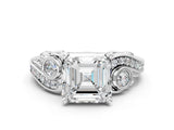 White gold Asscher Cut Diamond Solitaire Ring with Milgrain Pavé Band and Four-Prong Setting_23