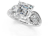 White gold Asscher Cut Diamond Solitaire Ring with Milgrain Pavé Band and Four-Prong Setting_24