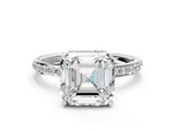 White gold Asscher Cut Diamond Solitaire Ring with Pavé Band and Hidden Halo_20