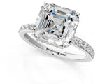 White gold Asscher Cut Diamond Solitaire Ring with Pavé Band and Hidden Halo_21