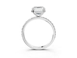 White gold Asscher Cut Diamond Solitaire Ring with Pavé Band and Hidden Halo_23