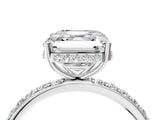 White gold Asscher Cut Diamond Solitaire Ring with Pavé Band and Hidden Halo_24