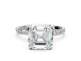 White gold Asscher Cut Diamond Solitaire Ring with Pave Band and Four Prong Setting_85