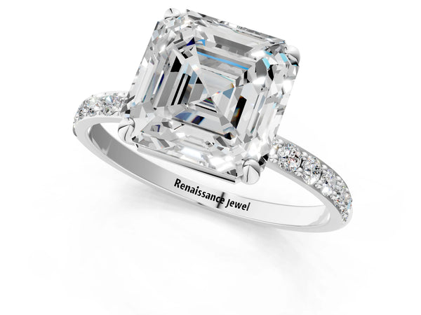 Platinum 2.51 Carat D VS1 Asscher Diamond Solitaire Ring with Pave Band and Four Prong Setting