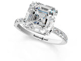 White gold Asscher Cut Diamond Solitaire Ring with Pave Band and Four Prong Setting_86