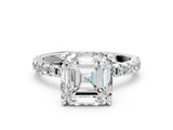White gold Asscher Cut Diamond Solitaire Ring with Round  Pavé Band and Four-Prong Setting_87