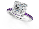 White gold Asscher Cut Diamond Solitaire Ring with Round with Amethyst side stone Pavé Band and Four-Prong Setting_1
