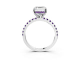 White gold Asscher Cut Diamond Solitaire Ring with Round with Amethyst side stone Pavé Band and Four-Prong Setting_15