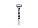 White gold Asscher Cut Diamond Solitaire Ring with Round with Amethyst side stone Pavé Band and Four-Prong Setting_2
