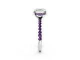 White gold Asscher Cut Diamond Solitaire Ring with Round with Amethyst side stone Pavé Band and Four-Prong Setting_38