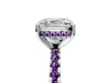 White gold Asscher Cut Diamond Solitaire Ring with Round with Amethyst side stone Pavé Band and Four-Prong Setting_5