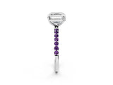 White gold Asscher Cut Diamond Solitaire Ring with Round with Amethyst side stone Pavé Band and Prong Setting_2