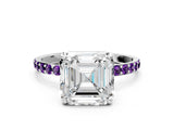 White gold Asscher Cut Diamond Solitaire Ring with Round with Amethyst side stone Pavé Band and Prong Setting_32
