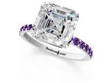 White gold Asscher Cut Diamond Solitaire Ring with Round with Amethyst side stone Pavé Band and Prong Setting_33