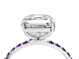 White gold Asscher Cut Diamond Solitaire Ring with Round with Amethyst side stone Pavé Band and Prong Setting_4