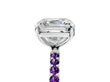 White gold Asscher Cut Diamond Solitaire Ring with Round with Amethyst side stone Pavé Band and Prong Setting_5