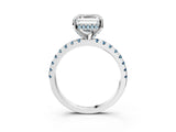 White gold Asscher Cut Diamond Solitaire Ring with Round with Aquamarine side stone Pavé Band and Four-Prong Setting_15
