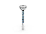 White gold Asscher Cut Diamond Solitaire Ring with Round with Aquamarine side stone Pavé Band and Four-Prong Setting_2