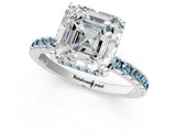 White gold Asscher Cut Diamond Solitaire Ring with Round with Aquamarine side stone Pavé Band and Four-Prong Setting_37