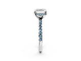 White gold Asscher Cut Diamond Solitaire Ring with Round with Aquamarine side stone Pavé Band and Four-Prong Setting_38