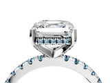 White gold Asscher Cut Diamond Solitaire Ring with Round with Aquamarine side stone Pavé Band and Four-Prong Setting_40