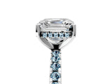 White gold Asscher Cut Diamond Solitaire Ring with Round with Aquamarine side stone Pavé Band and Four-Prong Setting_41