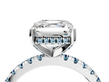 White gold Asscher Cut Diamond Solitaire Ring with Round with Aquamarine side stone Pavé Band and Four-Prong Setting_4