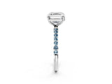 White gold Asscher Cut Diamond Solitaire Ring with Round with Aquamarine side stone Pavé Band and Prong Setting_14