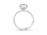 White gold Asscher Cut Diamond Solitaire Ring with Round with Aquamarine side stone Pavé Band and Prong Setting_15