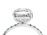 White gold Asscher Cut Diamond Solitaire Ring with Round with Aquamarine side stone Pavé Band and Prong Setting_16