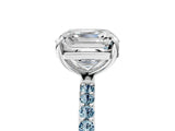White gold Asscher Cut Diamond Solitaire Ring with Round with Aquamarine side stone Pavé Band and Prong Setting_17