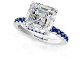 White gold Asscher Cut Diamond Solitaire Ring with Round with Blue Sapphire side stone Pavé Band and Four-Prong Setting_13