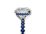 White gold Asscher Cut Diamond Solitaire Ring with Round with Blue Sapphire side stone Pavé Band and Four-Prong Setting_17