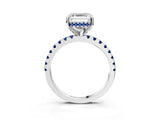 White gold Asscher Cut Diamond Solitaire Ring with Round with Blue Sapphire side stone Pavé Band and Four-Prong Setting_3
