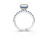 White gold Asscher Cut Diamond Solitaire Ring with Round with Blue Sapphire side stone Pavé Band and Four-Prong Setting_39