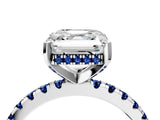 White gold Asscher Cut Diamond Solitaire Ring with Round with Blue Sapphire side stone Pavé Band and Four-Prong Setting_40