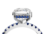White gold Asscher Cut Diamond Solitaire Ring with Round with Blue Sapphire side stone Pavé Band and Four-Prong Setting_4