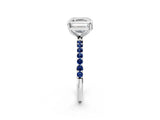 White gold Asscher Cut Diamond Solitaire Ring with Round with Blue Sapphire side stone Pavé Band and Prong Setting_2