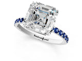White gold Asscher Cut Diamond Solitaire Ring with Round with Blue Sapphire side stone Pavé Band and Prong Setting_32